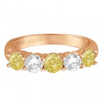 Five Stone White & Fancy Yellow Diamond Ring 14k Rose Gold (1.50ctw)
