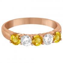 Five Stone Diamond and Yellow Sapphire Ring 14k Rose Gold (1.08ctw)