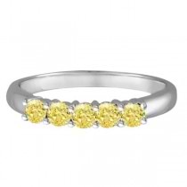 Five Stone Fancy Yellow Canary Diamond Anniversary Ring 14k White (0.50ct)