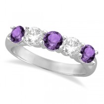 Five Stone Diamond and Amethyst Ring 14k White Gold (1.92ctw)