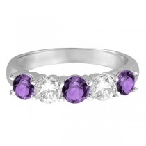 Five Stone Diamond and Amethyst Ring 14k White Gold (1.92ctw)