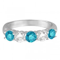 Five Stone White and Blue Diamond Ring 14k White Gold (1.50ctw)