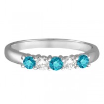 Five Stone White and Blue Diamond Ring 14k White Gold (0.50ctw)
