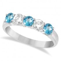 Five Stone Diamond and Blue Topaz Ring 14k White Gold (1.36ctw)