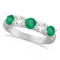 Five Stone Diamond and Emerald Ring 14k White Gold (1.95ctw)