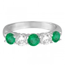 Five Stone Diamond and Emerald Ring 14k White Gold (1.95ctw)