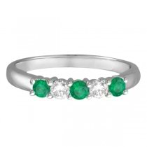 Five Stone Diamond and Emerald Ring 14k White Gold (0.55ctw)