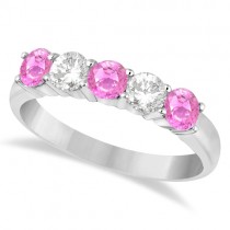 Five Stone Diamond and Pink Sapphire Ring 14k White Gold (1.08ctw)