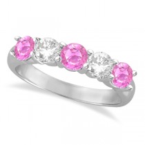 Five Stone Diamond and Pink Sapphire Ring 14k White Gold (1.95ctw)
