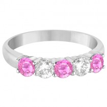 Five Stone Diamond and Pink Sapphire Ring 14k White Gold (1.08ctw)