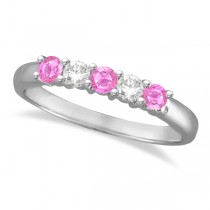 Five Stone Diamond and Pink Sapphire Ring 14k White Gold (0.55ctw)