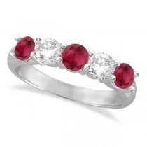 Five Stone Diamond and Ruby Ring 14k White Gold (1.95ctw)