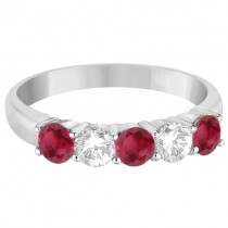 Five Stone Diamond and Ruby Ring 14k White Gold (1.08ctw)