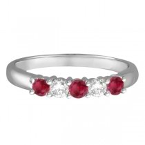 Five Stone Diamond and Ruby Ring 14k White Gold (0.55ctw)