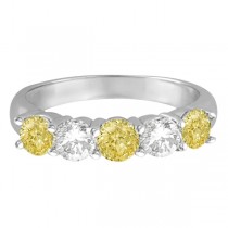 Five Stone White & Fancy Yellow Diamond Ring 14k White Gold (1.50ctw)