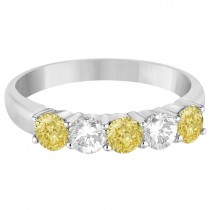 Five Stone White & Fancy Yellow Diamond Ring 14k White Gold (1.00ctw)