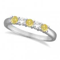 Five Stone White & Fancy Yellow Diamond Ring 14k White Gold (0.50ctw)