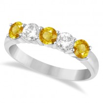 Five Stone Diamond and Yellow Sapphire Ring 14k White Gold (1.08ctw)