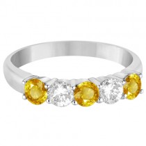 Five Stone Diamond and Yellow Sapphire Ring 14k White Gold (1.08ctw)