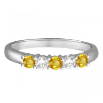 Five Stone Diamond and Yellow Sapphire Ring 14k White Gold (0.55ctw)