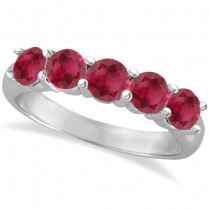 Five Stone Ruby Ring Anniversary Band 14k White Gold (2.25ctw)
