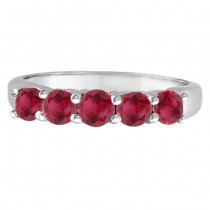 Five Stone Ruby Ring Anniversary Band 14k White Gold (1.70ctw)