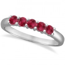 Five Stone Ruby Ring Anniversary Band 14k White Gold (0.60ctw)