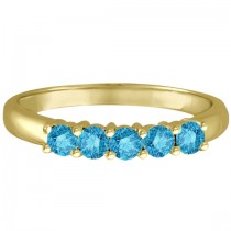 Five Stone Blue Diamond Ring 14k Anniversary Band Yellow Gold (0.50ct)