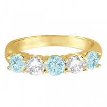 Five Stone Diamond and Aquamarine Ring 14k Yellow Gold (1.92ctw)
