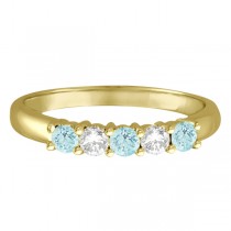 Five Stone Diamond and Aquamarine Ring 14k Yellow Gold (0.67ctw)