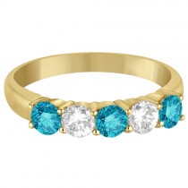 Five Stone White and Blue Diamond Ring 14k Yellow Gold (1.00ctw)