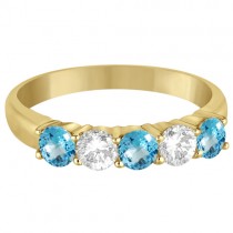 Five Stone Diamond and Blue Topaz Ring 14k Yellow Gold (1.36ctw)