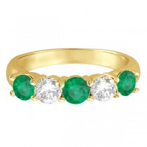 Five Stone Diamond and Emerald Ring 14k Yellow Gold (1.95ctw)