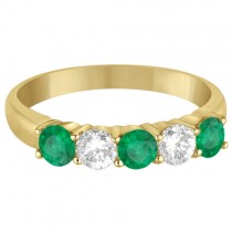 Five Stone Diamond and Emerald Ring 14k Yellow Gold (1.08ctw)