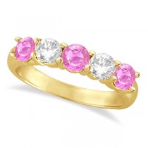 Five Stone Diamond and Pink Sapphire Ring 14k Yellow Gold (1.95ctw)