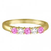 Five Stone Diamond and Pink Sapphire Ring 14k Yellow Gold (0.55ctw)