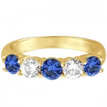 Five Stone Blue Sapphire & Diamond Ring 14k Yellow Gold (1.50ctw)