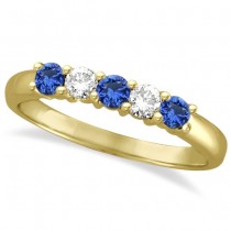 Five Stone Blue Sapphire & Diamond Ring 14k Yellow Gold (0.50ctw)