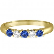 Five Stone Blue Sapphire & Diamond Ring 14k Yellow Gold (0.50ctw)
