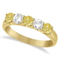 Five Stone White & Fancy Yellow Diamond Ring 14k Yellow Gold (1.00ctw)
