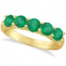 Five Stone Emerald Ring Anniversary Band 14k Yellow Gold (2.25ctw)