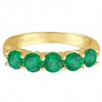 Five Stone Emerald Ring Anniversary Band 14k Yellow Gold (2.25ctw)