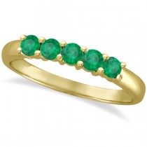 Five Stone Emerald Ring Anniversary Band 14k Yellow Gold (0.60ctw)