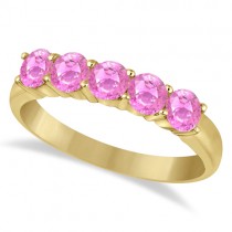 Five Stone Pink Sapphire Ring 14k Yellow Gold (1.70ctw)