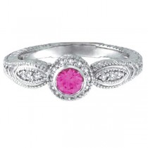 Bezel Set Pink Sapphire and Diamond Ring 14K White Gold (0.44ct)