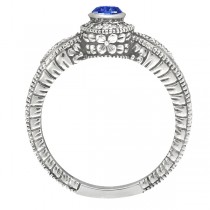 Bezel Set Blue Sapphire and Diamond Ring 14K White Gold (0.44ct)