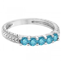 Five-Stone Fancy Blue Color Diamond Ring Band 14k White Gold (0.50ct)