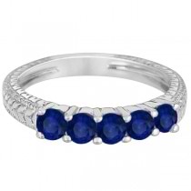 Five-Stone Vintage Blue Sapphire Ring Band 14k White Gold (0.75ct)