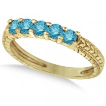 Five-Stone Fancy Blue Color Diamond Ring Band 14k Yellow Gold (0.50ct)