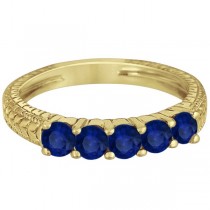 Five-Stone Vintage Blue Sapphire Ring Band 14k Yellow Gold (0.75ct)